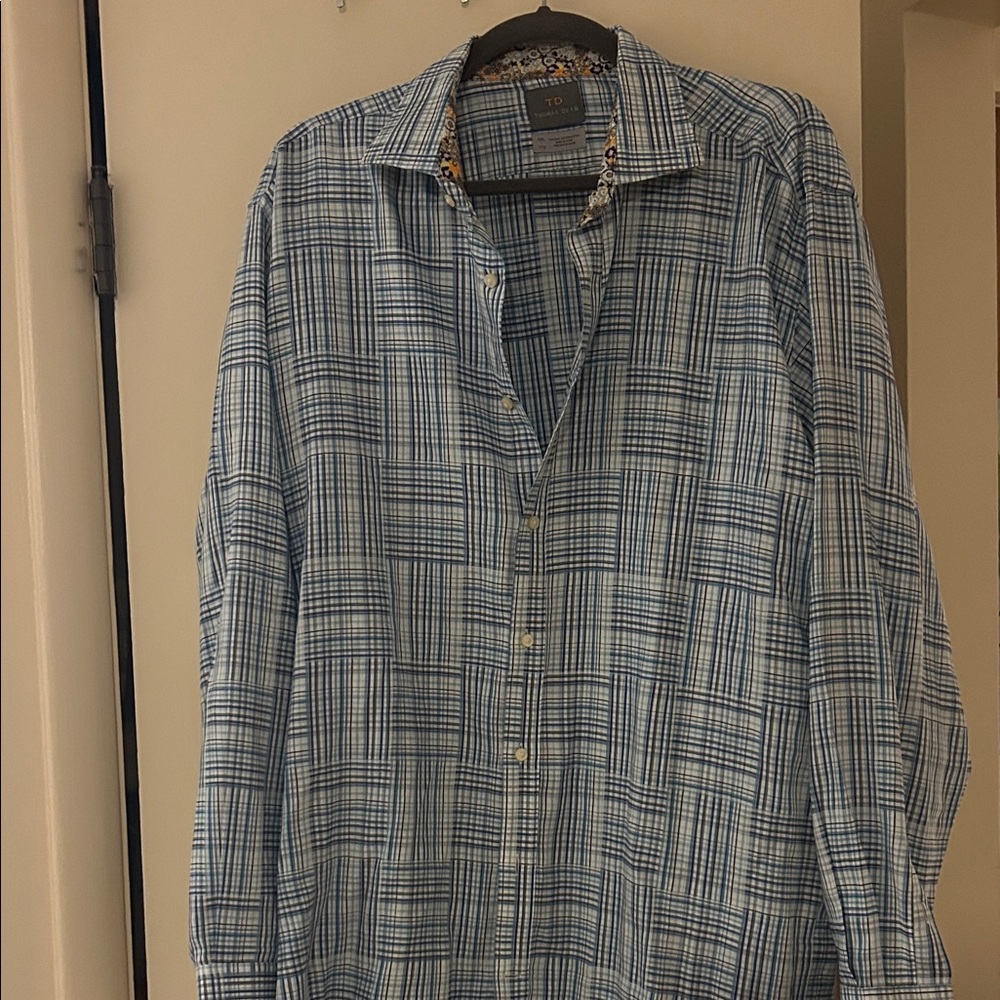 Thomas Dean Light Blue Madras Checkered Men's Shirt